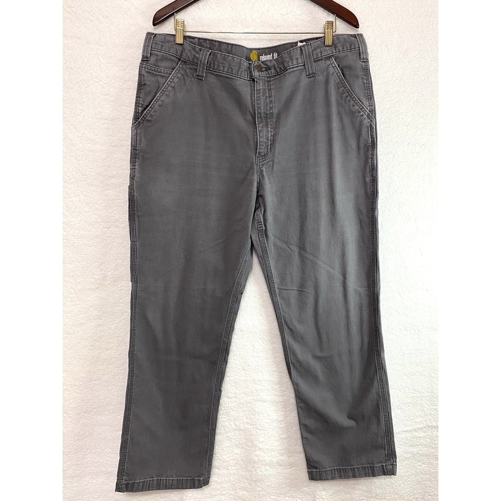 Carhartt Mens Relaxed Fit Jeans 40X30 Grey Straight Cargo Pocket Stretch Denim